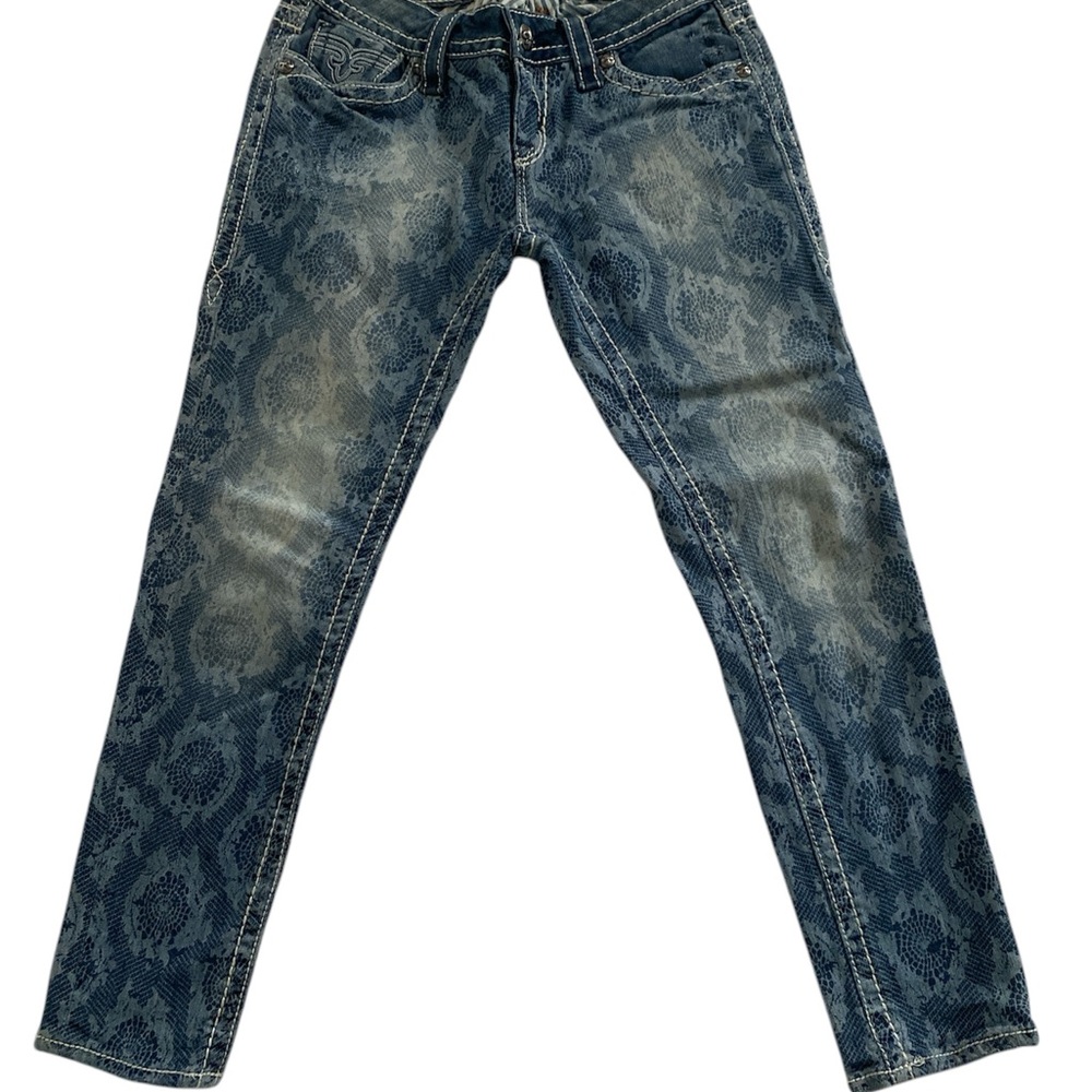 Rock Revival Cropped Skinny Jeans w/Pattern - Lydia Size 27